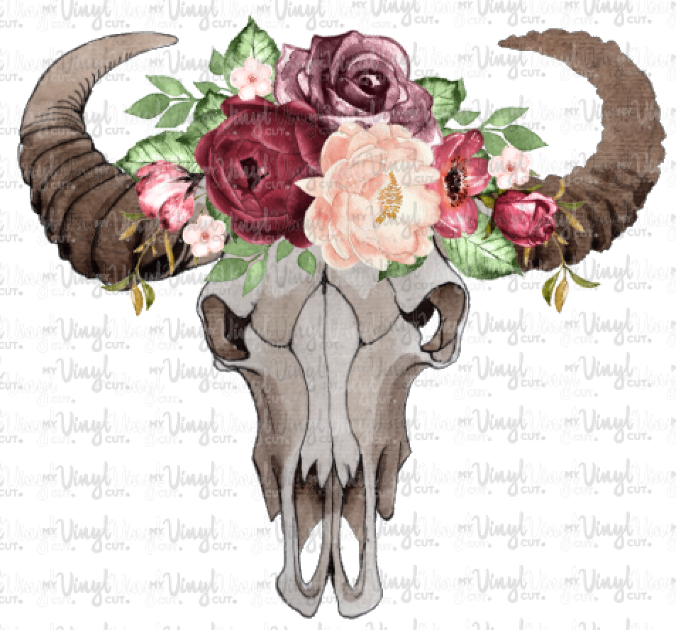 Waterslide Decal Cow Skull (3) with Flowers