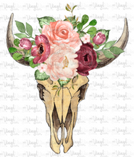 Load image into Gallery viewer, Waterslide Decal Cow Skull (4) with Flowers