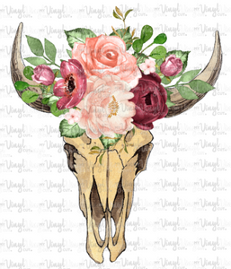 Waterslide Decal Cow Skull (4) with Flowers