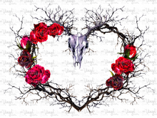Load image into Gallery viewer, Waterslide Decal Heart made of Thorns with Roses and Skull