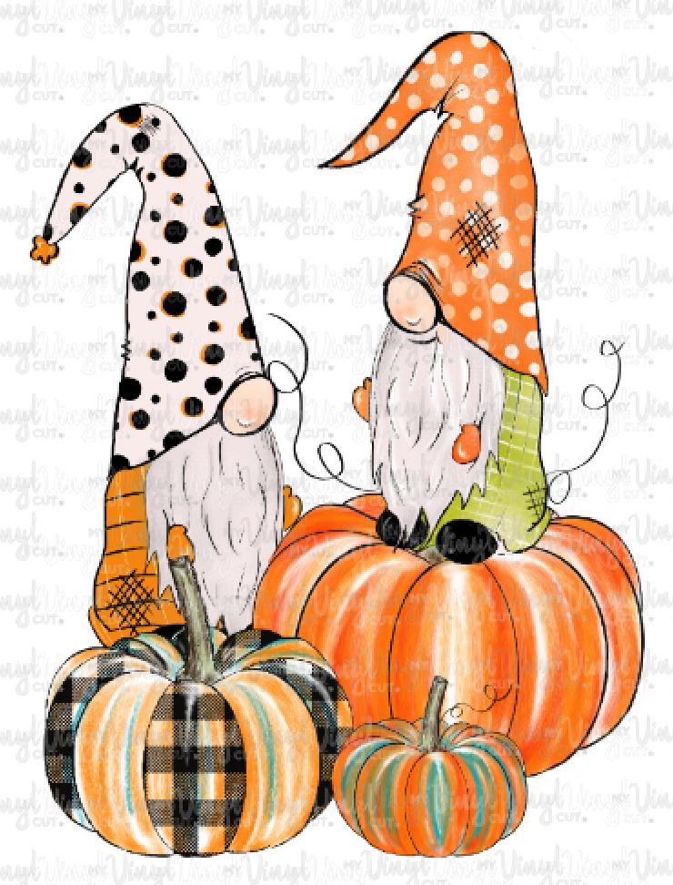 Waterslide Decal Fall Autumn Gnomes with Halloween Pumpkins