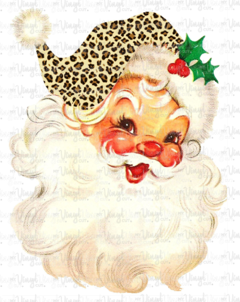 Sublimation Transfer Vintage Santa Christmas Design Leopard Hat