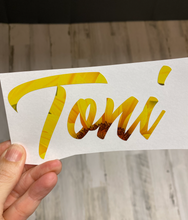 Load image into Gallery viewer, Vinyl Decal Printed Adhesive Vinyl Name cut from SUNFLOWER pattern