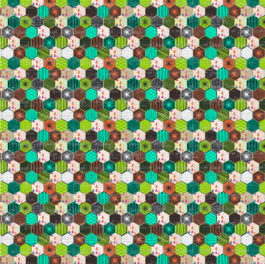 Printed HTV Dark Hexagonal Quilt Patterned Heat Transfer Vinyl 12 x 12 inch sheet