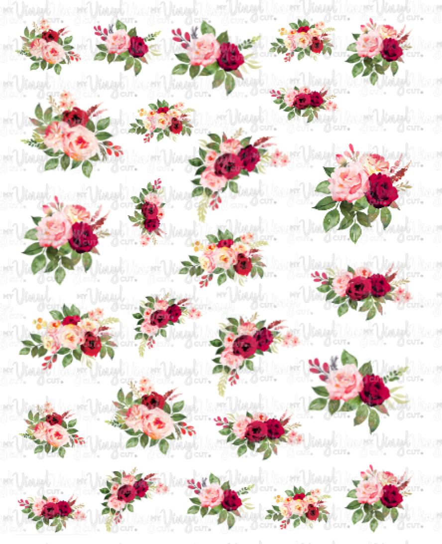 Waterslide Sheet Red and Pink Roses 8 x 10 inch