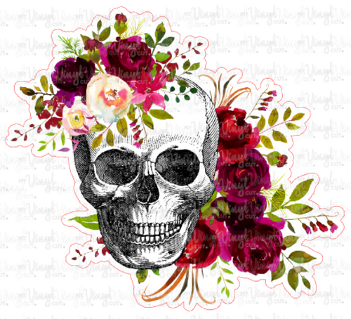 Sticker 17D Human Skull with Red Roses