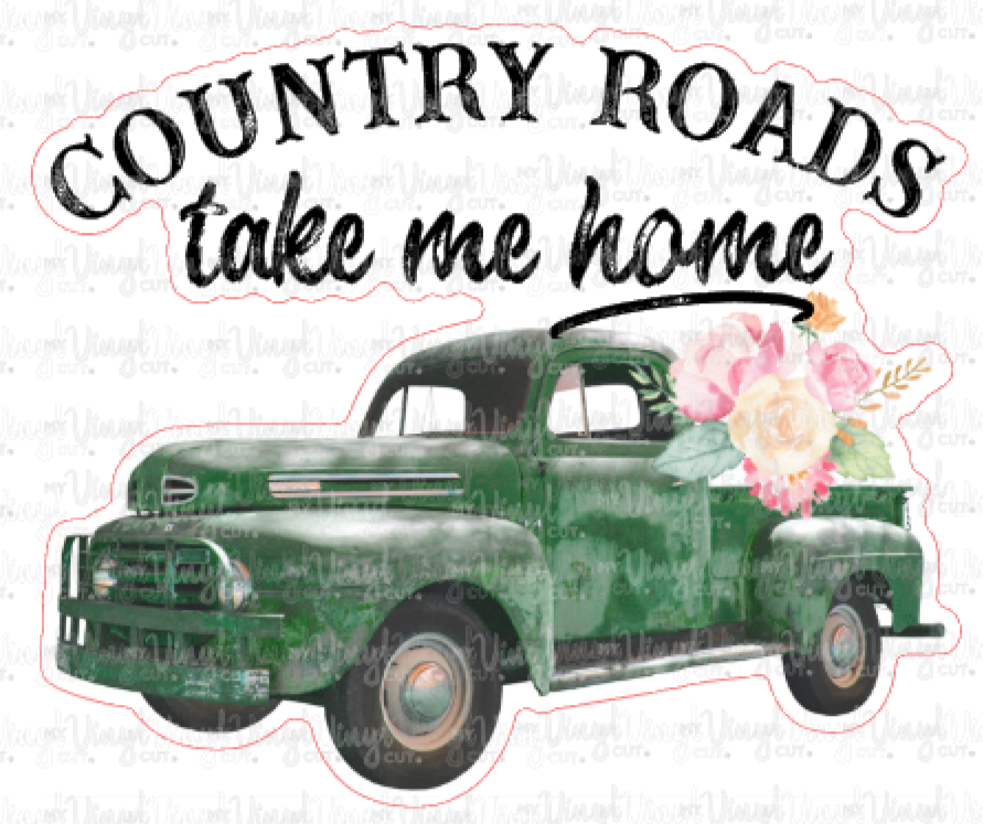 Sticker K2 Dark Green Vintage Truck Country Roads Take Me Home