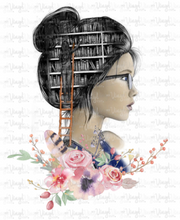 Load image into Gallery viewer, Waterslide Decal Woman Who Loves Books with Flowers