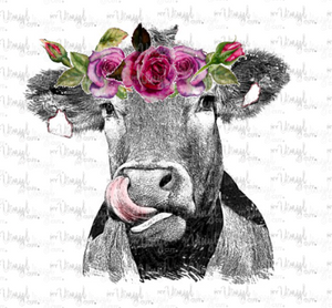 Digital Download Cow with Roses no text