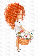 Load image into Gallery viewer, Waterslide Decal Girl with Red Hair and Bunny Basket