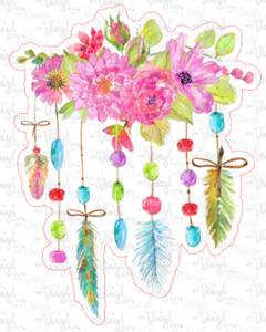 Sticker 46C Bright Colored Flowers and Feathers