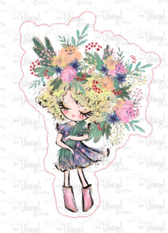 Sticker 3B Garden Girl with Curly Yellow Hair