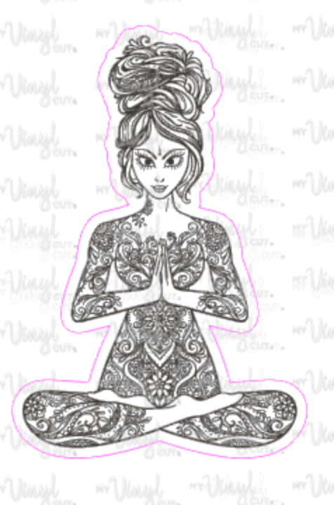 Sticker 4F Yoga Pose Zentangle Mandala Black and White