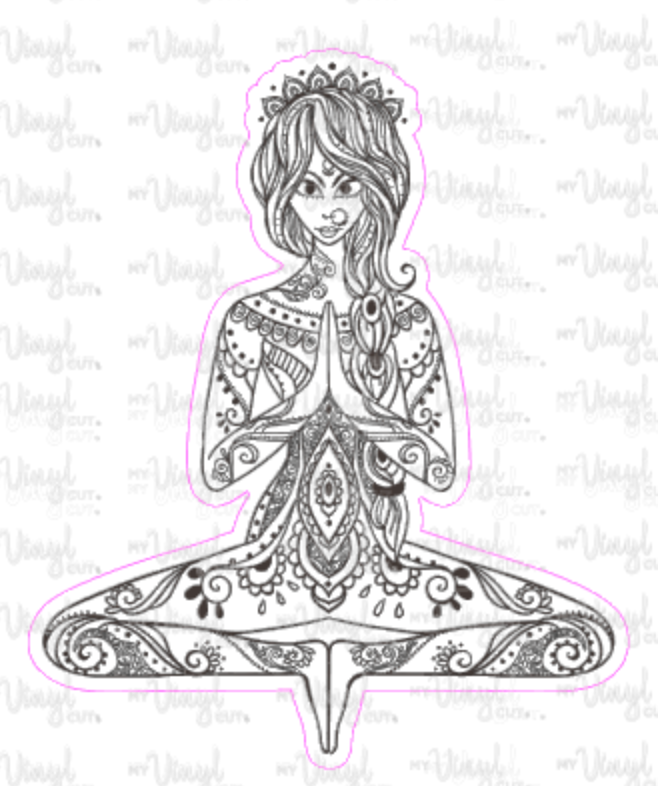 Sticker 4I Yoga Pose Zentangle Mandala Black and White
