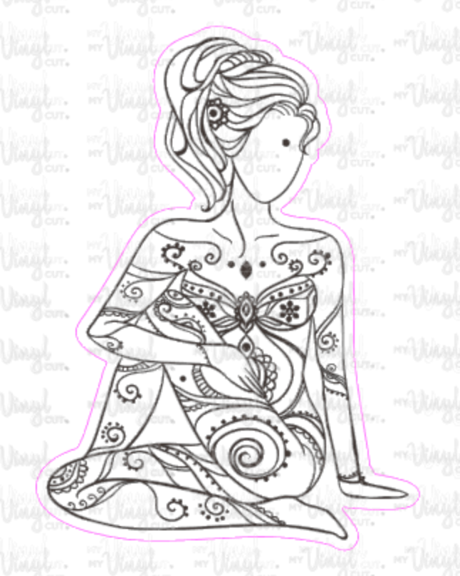 Sticker 4L Yoga Pose Zentangle Mandala Black and White