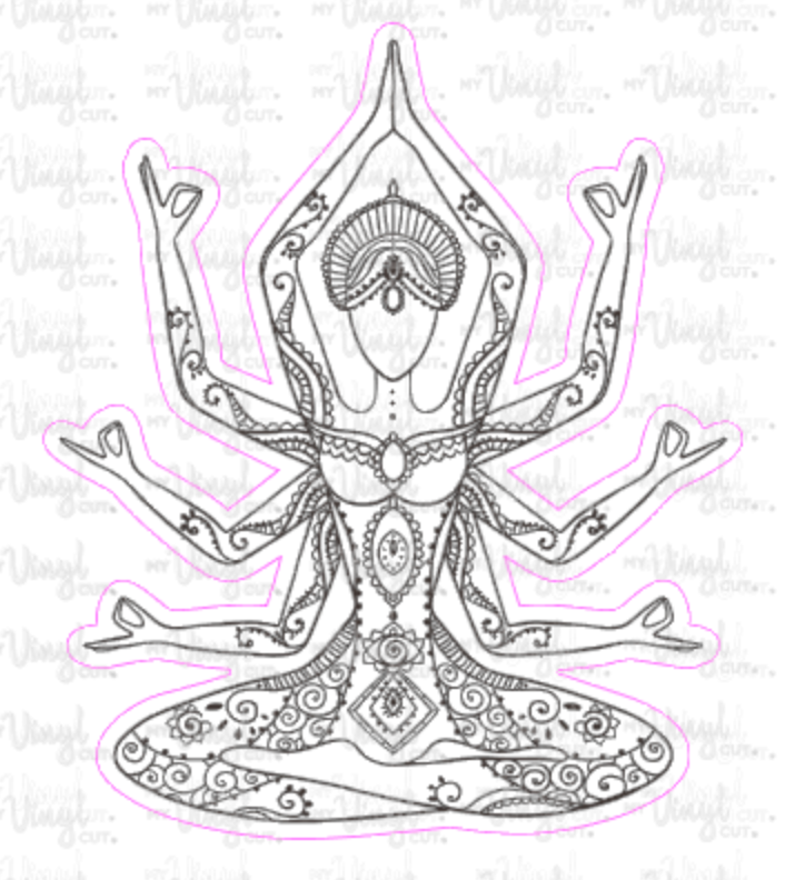 Sticker 4O Yoga Pose Zentangle Mandala Black and White