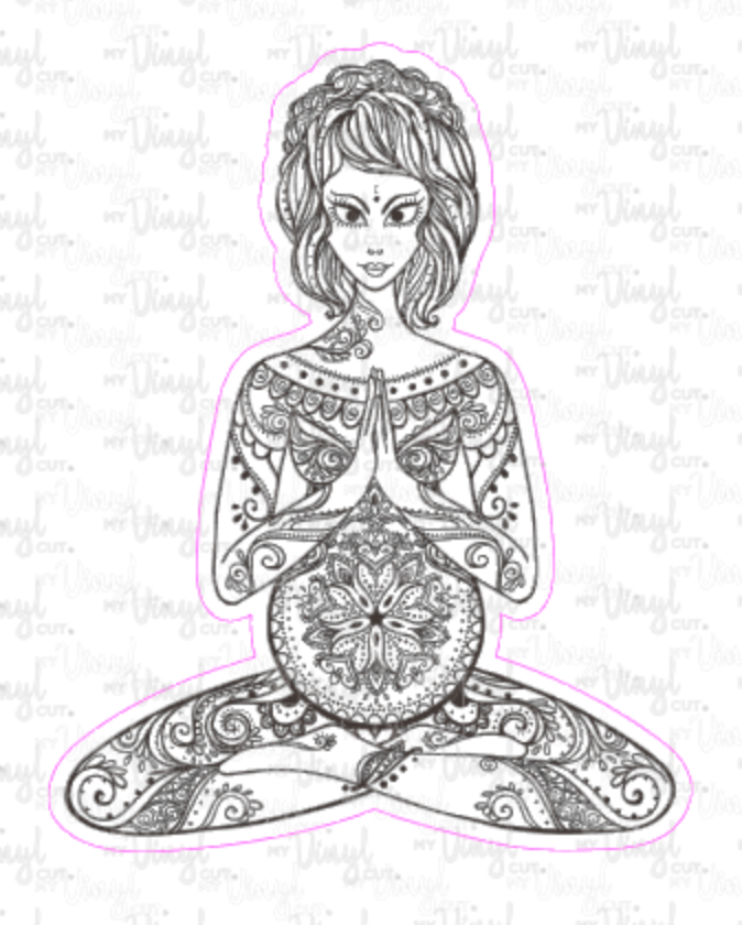 Sticker 5H Yoga Pose Zentangle Mandala Black and White