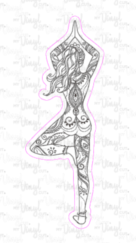 Sticker 5I Yoga Pose Zentangle Mandala Black and White