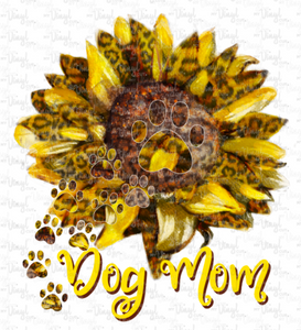 Sublimation Transfer Dog Mom Leopard Print Sunflower with Dog Paw Prints