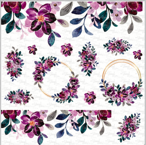 Waterslide Sheet Watercolor Purple Flowers and Frames sheet