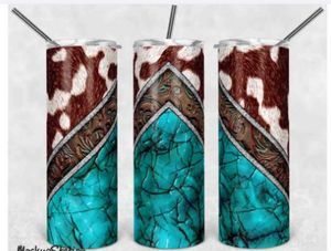 Waterslide Wrap Cowhide and Turquoise for 20 oz skinny
