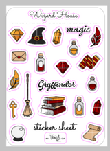 Load image into Gallery viewer, Sticker Sheet 28 Set of little planner stickers Red Magic Wizard House