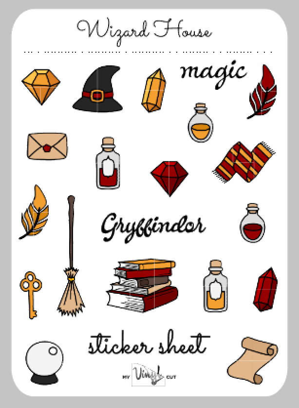 Sticker Sheet 28 Set of little planner stickers Red Magic Wizard House