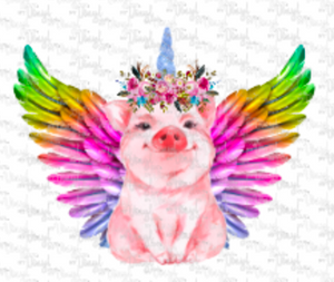 Sublimation Transfer Pink Pig with Rainbow Wings