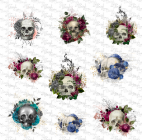 Waterslide Decal Sheet 12 x 12 inch Floral Skulls