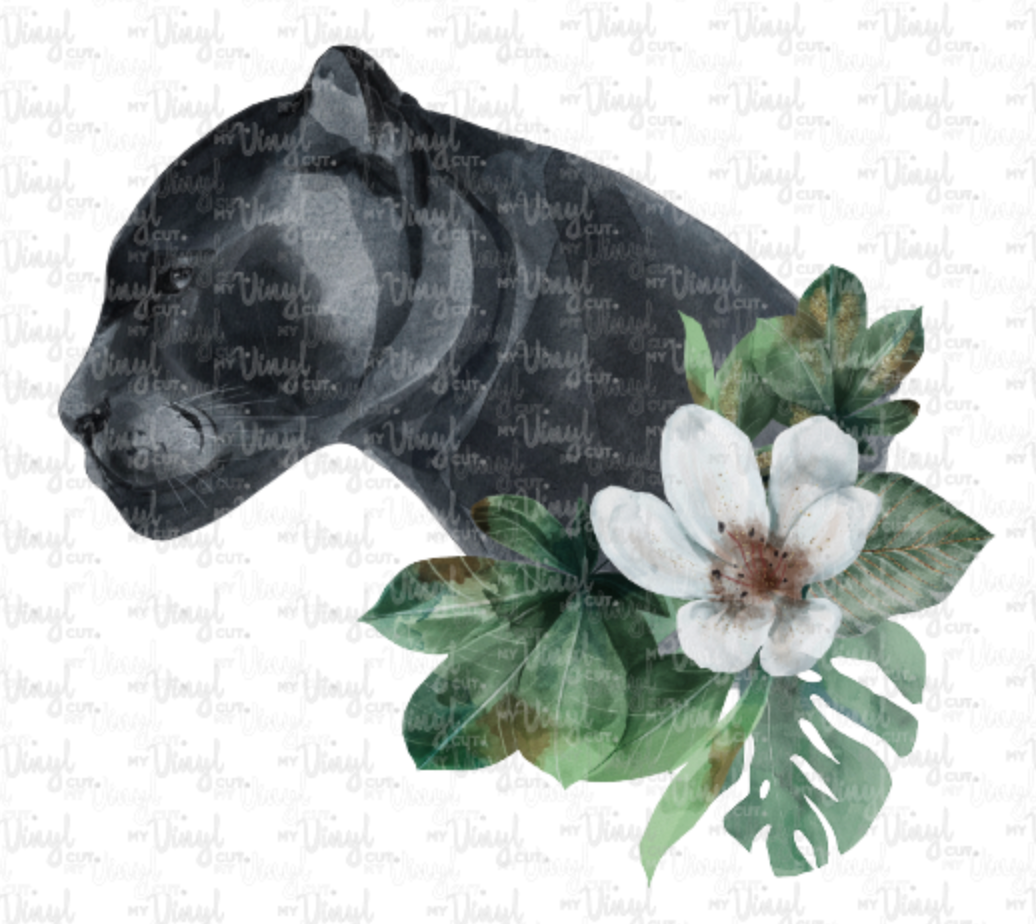 Waterslide Decal Watercolor Black Jaguar with Flowers