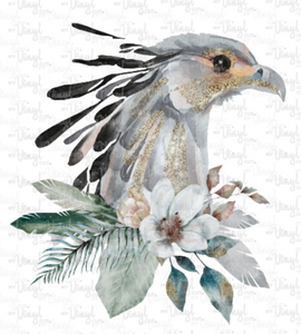 Waterslide Decal Watercolor Secretary Bird with Flowers