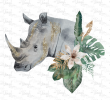 Load image into Gallery viewer, Waterslide Decal Watercolor Rhinoceros with Flowers