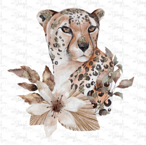 Waterslide Decal Watercolor Leopard/Cheetah with Flowers