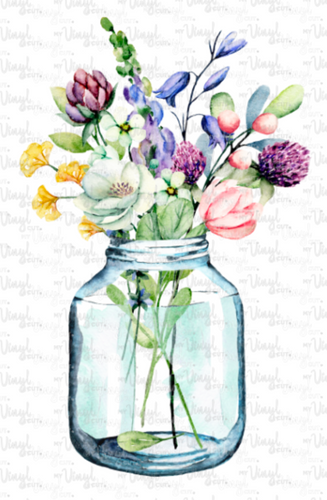 Waterslide Decal Colorful Wildflowers in a Clear Jar Vase