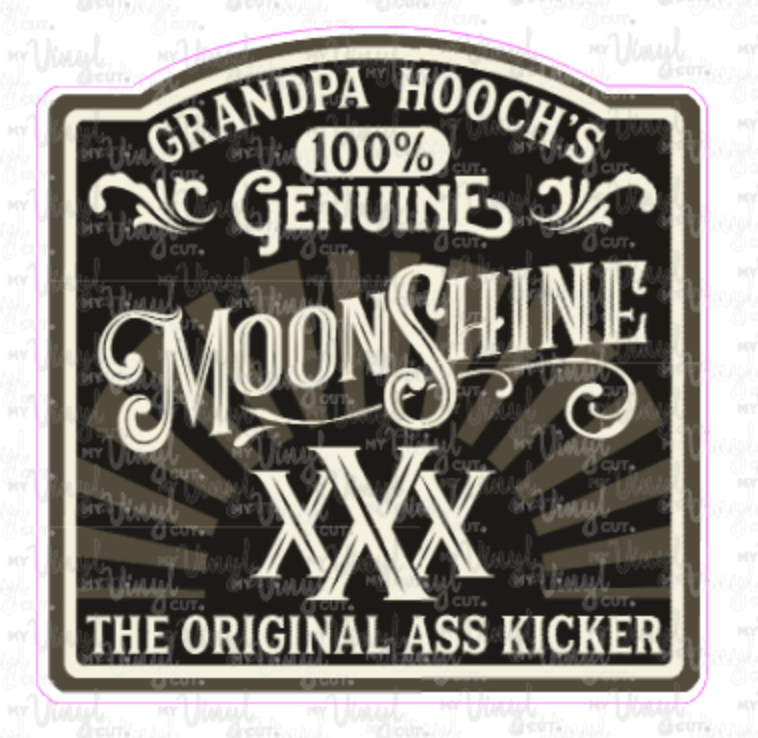 Sticker 9L Grandpa Hooch's Genuine Moonshine (Dark)