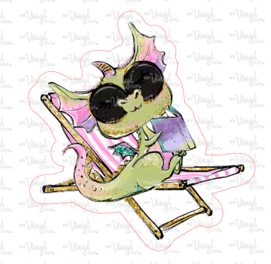Sticker 14P Sunbathing Dragon with Sunglasses and a Book