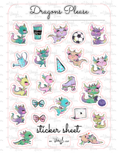 Sticker Sheet 37 Set of little planner stickers Cute Little Dragons