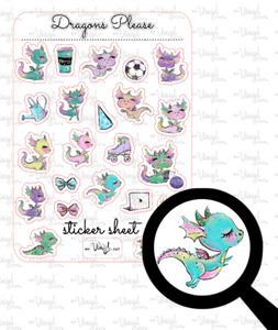 Sticker Sheet 37 Set of little planner stickers Cute Little Dragons