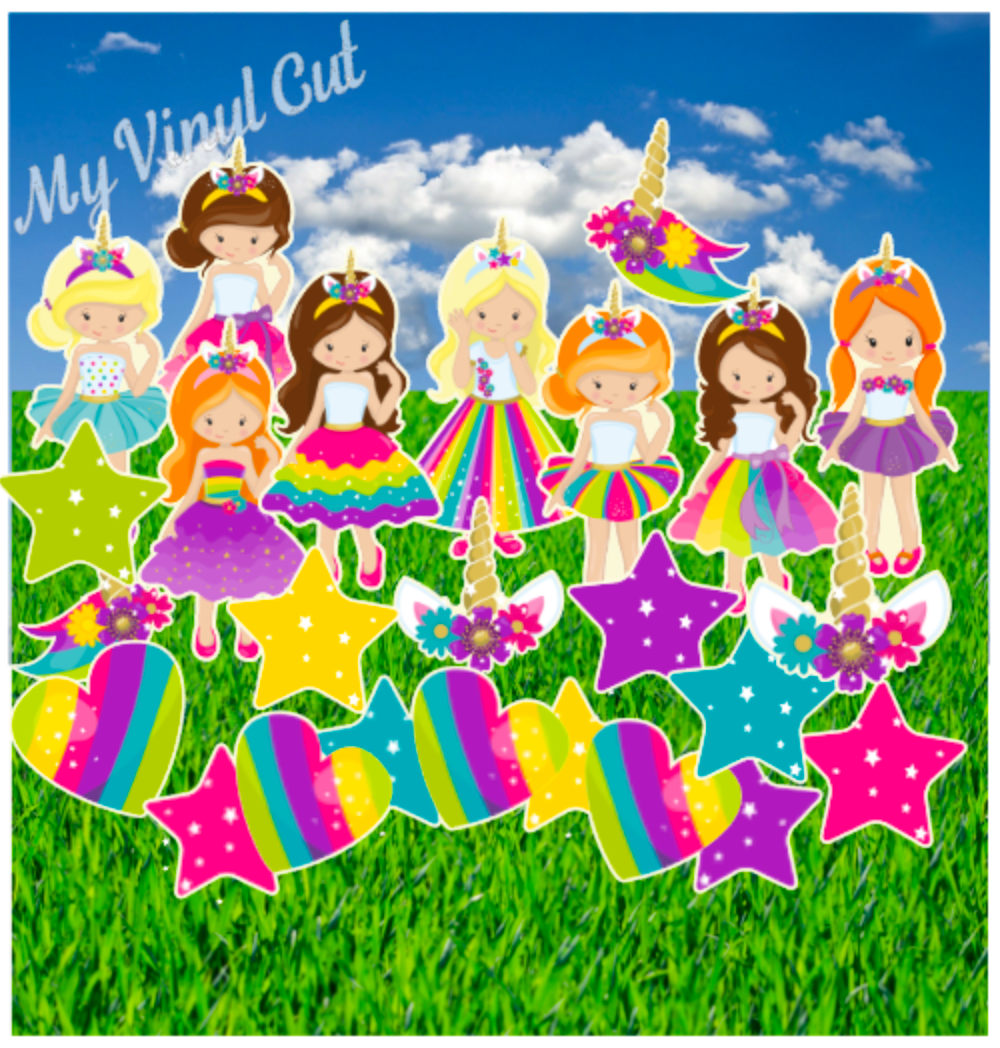 Yard Art Flair Colorful Unicorn Girls 19 pc Set Birthday Lawn Lettering PURCHASE Outdoor Party Decorations