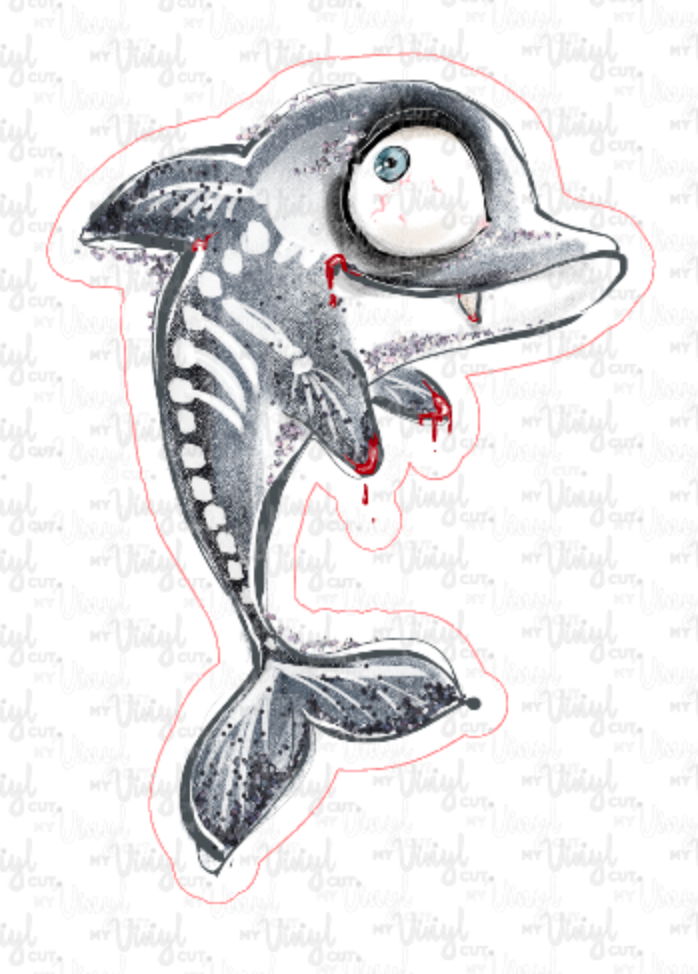 Sticker 19J Halloween Dolphin Skeleton