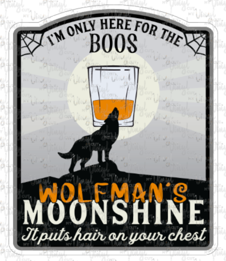 Sticker 16E Wolfman's Moonshine Label