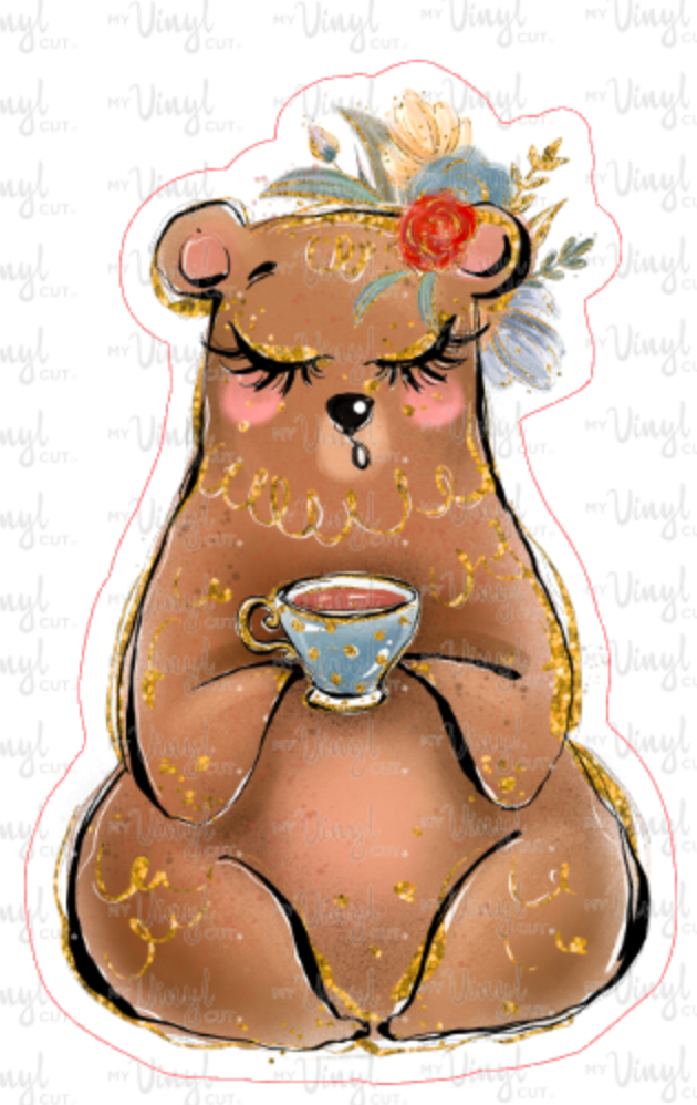 Sticker 11E Bear drinking Tea Fall Fairyland Collection