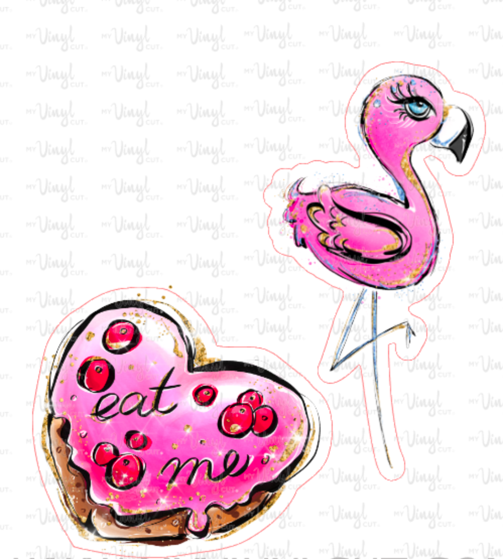 Sticker 21O Alice in Wonderland Pink Flamingo Eat Me Heart