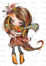 Load image into Gallery viewer, Sticker 28A Fall Market Girl with Brown Straight Hair