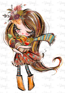 Sticker 28A Fall Market Girl with Brown Straight Hair