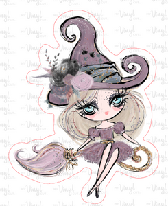 Sticker  | 20B2 Halloween Girl Yellow Hair | Waterproof Vinyl Sticker | White | Clear | Permanent | Removable | Window Cling | Glitter | Holographic