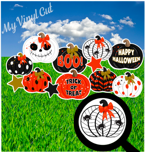 Yard Art Flair Orange and Black Pumpkin 12 pc Set Halloween Lawn Lettering PURCHASE Outdoor Party Decorations