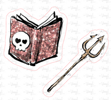 Load image into Gallery viewer, Sticker | 20M Halloween Potion Book Trident | Waterproof Vinyl Sticker | White | Clear | Permanent | Removable | Window Cling | Glitter | Holographic
