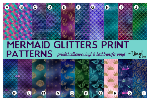 Printed HTV MERMAID GLITTER Pattern Heat Transfer Vinyl 12 x 12 inch sheet