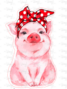 Sticker | 24L | Pink Pig with Bandana | Waterproof Vinyl Sticker | White | Clear | Permanent | Removable | Window Cling | Glitter | Holographic
